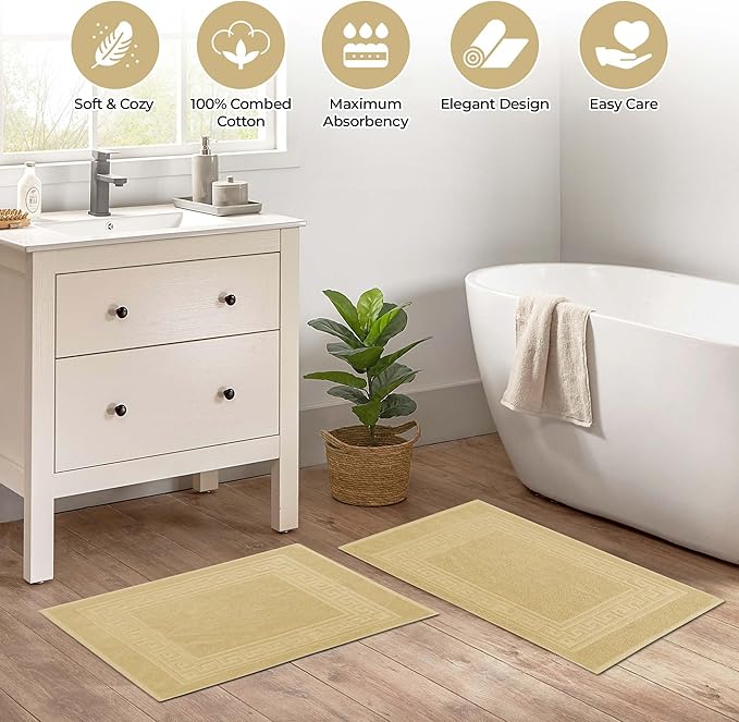 Superior Heavyweight Cotton Bath Mats, Bath Rugs For Bathroom Accessories, Washable Rug For Shower, Bath, Toilet, Modern Decor, No Backing, Luxury Hotel And Spa Quality, Set of 2, 22" x 35", Canary