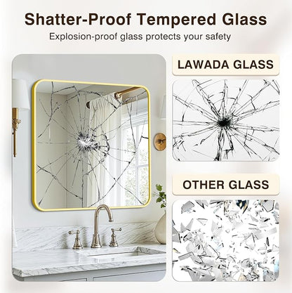 Vanity Bathroom Mirror, 30”x30” Gold Bathroom Mirror for Over Sink | HD Tempered Glass, Anti-Rust Frame, Wall Mirrors for Bathroom Sink, Living Room, Entryway, Bedroom