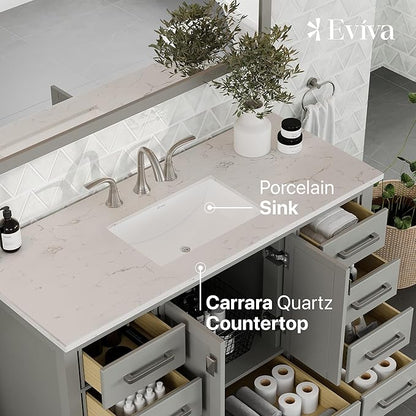 Eviva Aberdeen 48 in. Gray Single Sink Bath Vanity with Carrara Quartz Top and Undermount Porcelain Sink