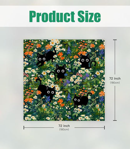 Shower Curtain for Bathroom Stall Boho Modern Cute Aesthetic Decorative Girly Waterproof Unique Cats Flowers Girls Chic Print Design Teen Pretty Women Cortinas de Baño Bathtub 72 x72 Inch