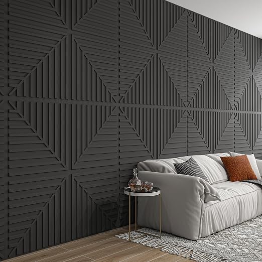 Art3d 12-Pack 2 x 2 ft 3D Textured Drop Ceiling Tiles, 24 x 24 in, Black | PVC, Lightweight, No Sag and Breakage, Compatible with Grid System, Perfect for Basement, Kitchen & Bathroom