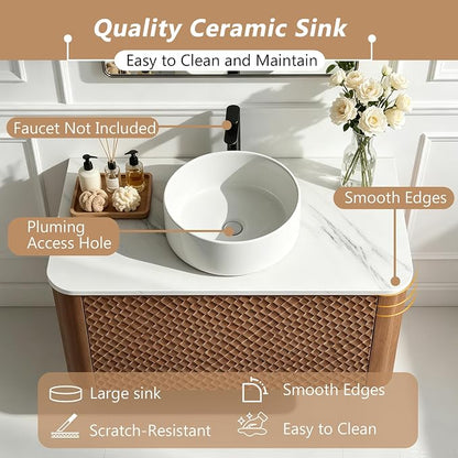 72 Inch Double Vanity with Sink Set, Floating Bathroom Sink Cabinet with Sintered Stone Top&Solid Wood Hammered Frame, Double Bathroom Vanities w/Soft-Close Drawers&1 Side Open Cube