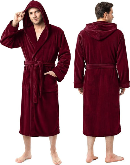 NY Threads Luxury Ultra Soft Mens Robe with Hood Plush Fleece Long Bathrobe