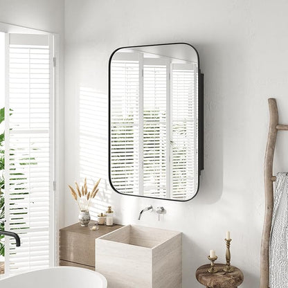 Casaphoria 36" H x 24" W Wall Medicine Cabinets Mirrors, Bathroom Medicine Cabinet with Mirror, Metal Frame Wall Mirror Cabinet, Black H