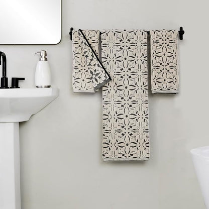 SKL Home Lisbon Bath Towel, Premium 100% Cotton, Black | 600 GSM weight. Spa-level quality. Soft & absorbent. Reversible jacquard pattern for 2-looks-in-1.