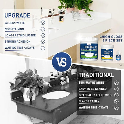 XUDOAI Bathtub Refinishing Kit Gloss White 21.5oz Tub Paint Reglazing | Tub and Tile Refinishing Kit with Tools, Paint for Bathroom/Kitchen/Shower/Porcelain/Sink/Ceramic