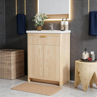 Bathroom Vanity with Sink, 24 Inch Single Bathroom Vanity with Sink with Storage Cabinet for Small Space, Freestanding Storage Bathroom Vanity with 2 Soft Closing Cabinets, Nature Wood