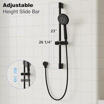 Gabrylly Shower System Black, Wall Mounted Slide Bar Shower Faucet Set Complete,High Pressure 10" Rain Shower Head with 5-Setting Handheld Shower,Shower Combo Set with Shower Valve
