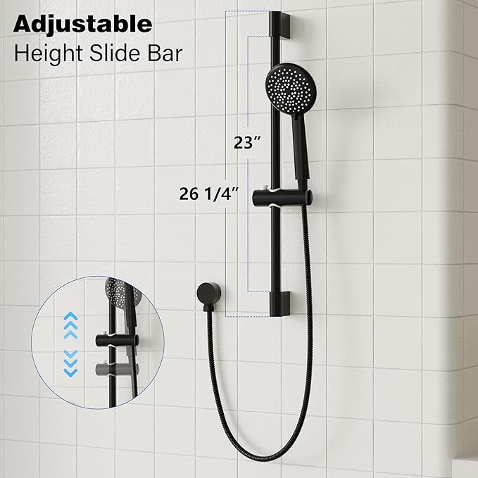 Gabrylly Shower System, High Pressure 12" Rain Shower Head with Handheld Shower,Wall Mounted Slide Bar Shower Faucet Set Complete, Shower Combo Set with Shower Valve,Matte Black