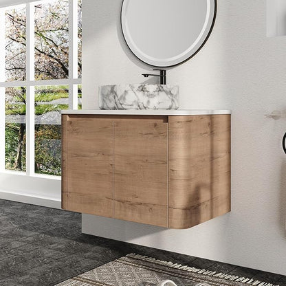Malwee 30" Floating Bathroom Vanity with Sink, 30 Inch Wall Mounted Bathroom Cabinet Combo, Modern Single Sink Bath Storage Vanity Set, with 2 Soft Close Doors and Ceramic Vessel Basin Top(30-QQ