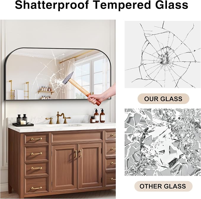 YIROMAN Bathroom Mirrors for Over Sink,48"x24" Black Bathroom Vanity Mirror | Thin Brushed Aluminum Frame,HD tempered glass, Rectangular,Rounded & Right-angle Corners,Sink,Entryway,Bedroom