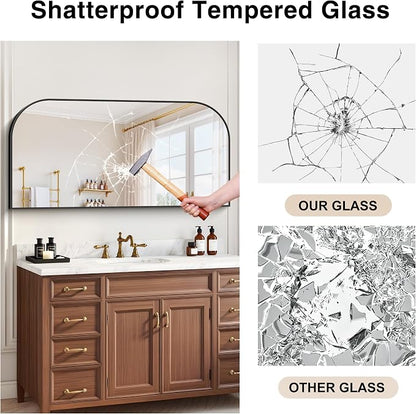 YIROMAN Bathroom Mirrors for Over Sink,48"x24" Black Bathroom Vanity Mirror | Thin Brushed Aluminum Frame,HD tempered glass, Rectangular,Rounded & Right-angle Corners,Sink,Entryway,Bedroom