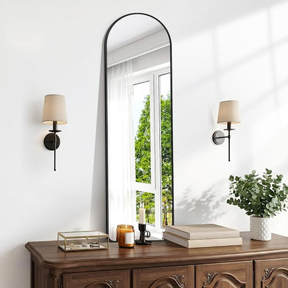 BONEWEI Arched Wall Mirror,16x48 inch Black Arched Mirror Bathroom,Vanity Mirror for Over Sink Metal Frame,Tempered Glass Arch Mirrors for Bedroom,Entryway,Living Room,Home Decor Shatter-Proof