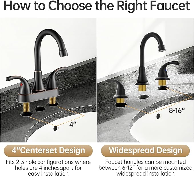 Bathroom Faucet 3 Holes, 8 Inch Widespread Faucet 2 Handle Bathroom Sink Faucets Lead-Free Matte Black Bath Sinks Faucets with Pop-up Drain Stopper and Supply Hoses