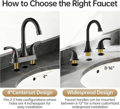 Bathroom Faucet 3 Holes, 8 Inch Widespread Faucet 2 Handle Bathroom Sink Faucets Lead-Free Matte Black Bath Sinks Faucets with Pop-up Drain Stopper and Supply Hoses