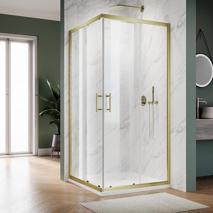ELEGANT Corner Shower Door 36 in.D x 36 in. W x 72 in. H, Double Sliding Shower Door, Framed Corner Shower Enclosure with 1/4" Tempered Glass, Brushed Gold