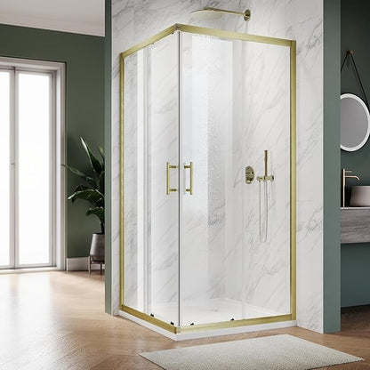 ELEGANT Corner Shower Door 34 in. D x 34 in. W x 72 in. H, Double Sliding Shower Door, Framed Corner Shower Enclosure with 1/4" Tempered Glass, Brushed Gold