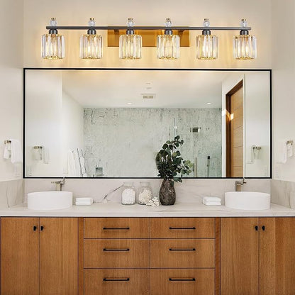 Bathroom Vanity Lights 6-Light Black Gold Modern Crystal Vanity Light Fixtures Over Mirror Crystal Bathroom Vanity Lighting Fixtures