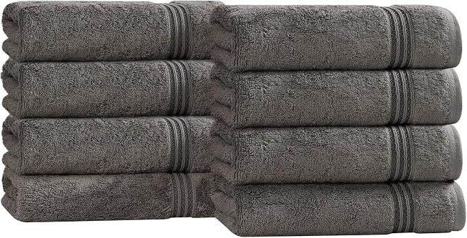 SUPERIOR Egyptian Cotton Hand Towel Set, Small Towels for Home Bathroom, Master, Guest Bath, Decor Essentials, Quick Dry, Absorbent, Kitchen, Spa, Hotel, Resort, Adult, Kids, Set of 8, Charcoal