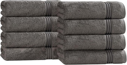 SUPERIOR Egyptian Cotton Hand Towel Set, Small Towels for Home Bathroom, Master, Guest Bath, Decor Essentials, Quick Dry, Absorbent, Kitchen, Spa, Hotel, Resort, Adult, Kids, Set of 8, Charcoal