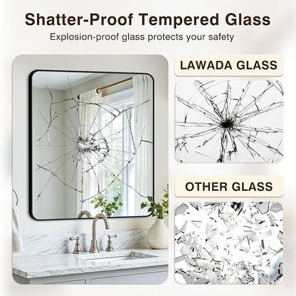 Vanity Bathroom Mirror, 36”x30” Black Bathroom Mirror for Over Sink | HD Tempered Glass, Anti-Rust Frame, Vertical or Horizontal, Wall Mirrors for Bathroom Sink, Living Room, Entryway, Bedroom