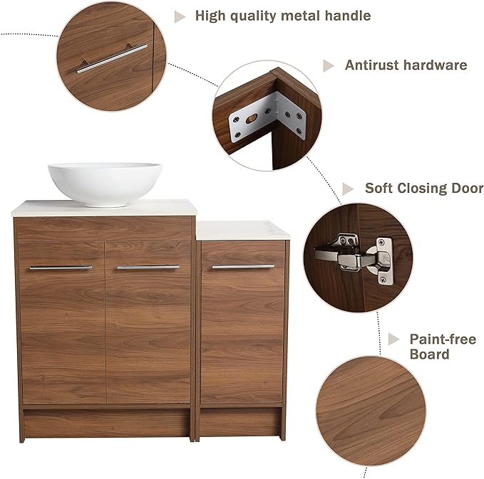 36" Bathroom Vanity with Sink, 36 Inch Freestanding Bathroom Vanity, Single Sink Bathroom Vanity Combo, Modern Bathroom Vanity, Brown Floor Standing Cabinet Set (BRE321, 36 * 18)