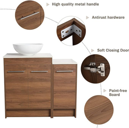 36" Bathroom Vanity with Sink, 36 Inch Freestanding Bathroom Vanity, Single Sink Bathroom Vanity Combo, Modern Bathroom Vanity, Brown Floor Standing Cabinet Set (BRE321, 36 * 18)