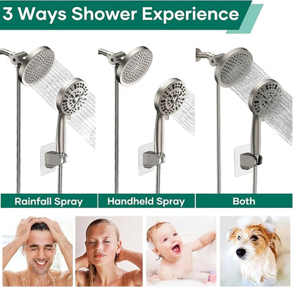 Shower Head with Handheld Spray Combo, Dual Rain Shower Head | High Pressure Performance, 10-Mode Spray Options, Replaceable Filter, Flexible 67" Hose, Durable Brushed Nickel Finish