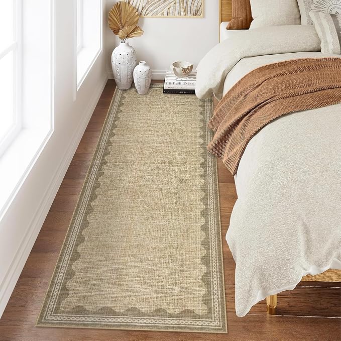 Garvee 2x6 Runner Rug Washable Hallway Runner Rug Bordered Print Rugs Jute | Soft Touch Non Slip Non-Shedding Low Pile Stain-Resistant Foldable Long Indoor Carpet for Entryway Laundry Kitchen Bathroom