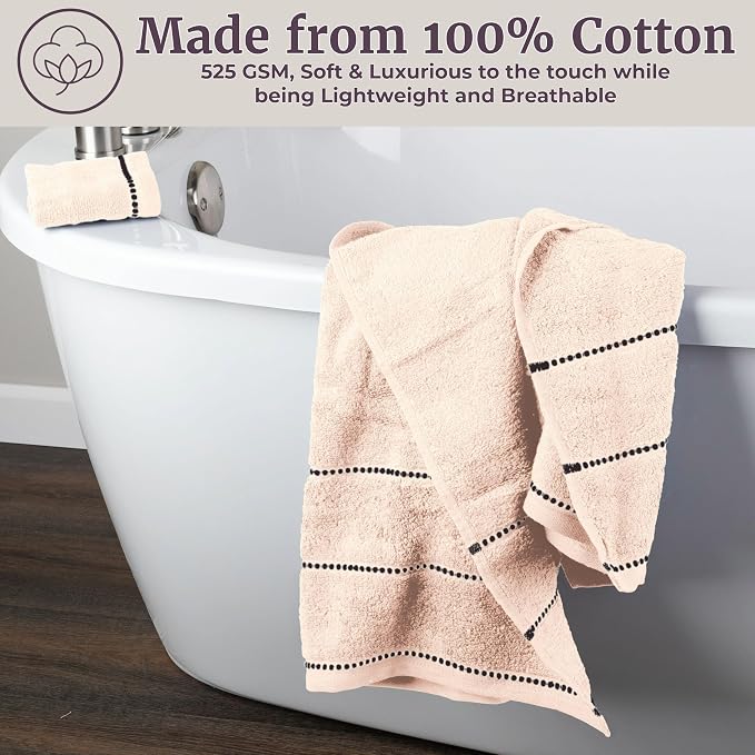 Lavish Home 6PC Towel Set - 525GSM 100% Cotton Bathroom Essentials with 2 Bath Towels, 2 Hand Towels, and 2 Wash Cloths - Absorbent Sheets for Bath, Shower, Gym, Spa, and Dorm Room (Beige)