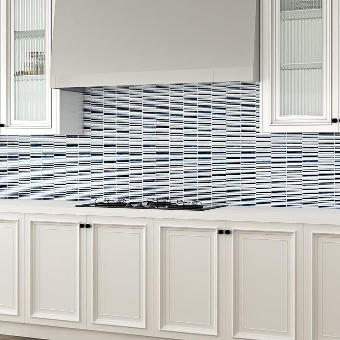Glass Mosaic Tile Backsplash Dazzling Blue White 12 Inch | Kitchen Backsplash Bathroom and Shower (5-Pack, 5 sq.ft.)