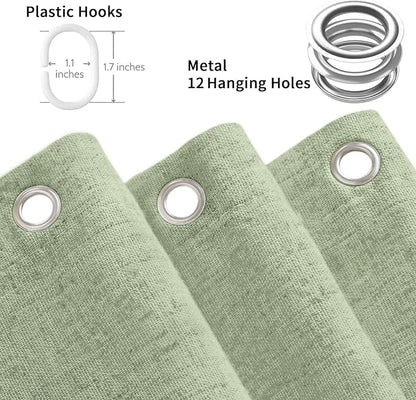Linen Shower Curtain Flax Green, Fabric Boho Farmhouse Shower Curtains for Bathroom Cotton Natural Cloth Liner Set 72" W x 72" L