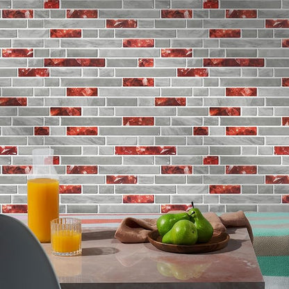 STICKGOO Thicker Peel and Stick Backsplash Tile for Kitchen and Bathroom | 10 Sheets of 12”×12” - 3D Vinyl Self Adhesive Wall Tiles Stick on Backsplash for Kitchen & Bathroom(Red)