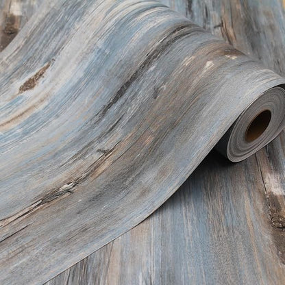 Wood Grain Peel and Stick Floor Tiles 11.8"x118" Hazy Blue | Realistic Wood Grain Finish, Slip‑Resistant Texture, Low‑Repeat Grain Design, Continuous Roll Pattern Flow, Waterproof