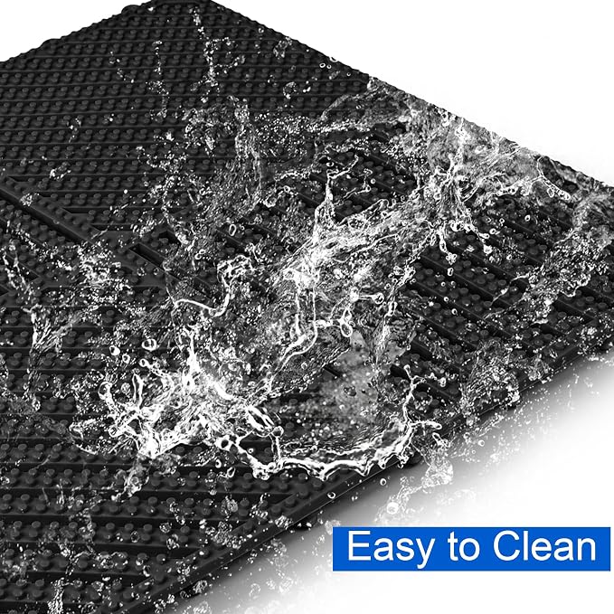 Modular Interlocking Cushion 12 Pack 11.8" x 11.8" Rubber Floor Tiles Non-Slip Splicing Drainage Mats for Deck, Pool, Shower, Patio, Balcony, Bathroom, Kitchen, Yard (2 Rows Dots, Black)