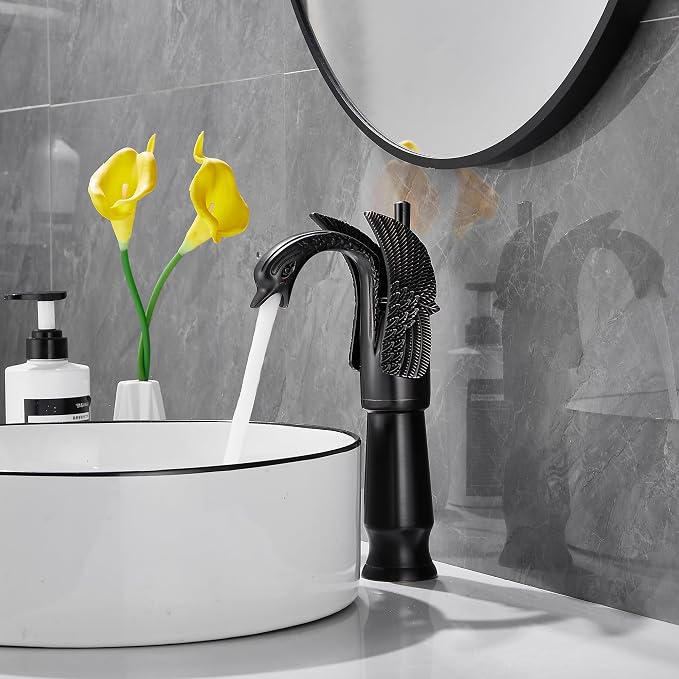 Oil Rubbed Bronze Swan Shape Single Handle One Hole Bathroom Vessel Sink Faucet Deck Mount Lavatory Sink Faucet