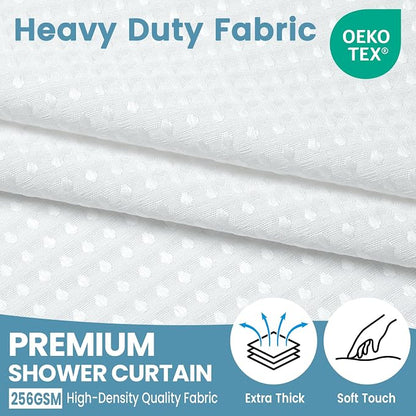 EUTXL Heavyweight No Hook Shower Curtain with Liner, White, 54x74 | Snap in Liner, Thick Waffle Fabric, Hotel Quality, Corner Magnets, Waterproof & Washable
