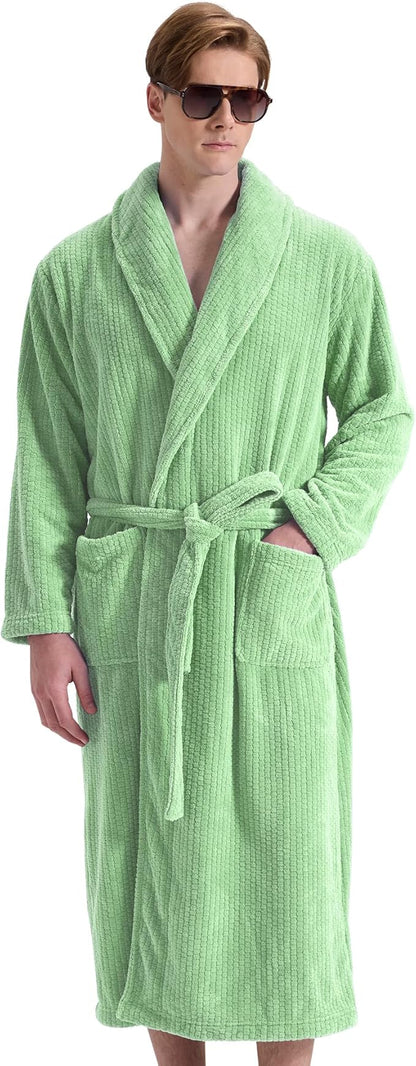 Men's Shawl Collar Bathrobe, Soft Long Towel Robe for Men - Super Absorbent Quick Dry yet Warm