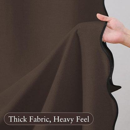 Linen Scallop Shower Curtain with 12 Clear Hooks, Waterproof, 72x72, Brown | Waterproof Heavy Duty Thick Fabric with Black Border, Minimalist Neutral Boho Farmhouse Bathroom Décor