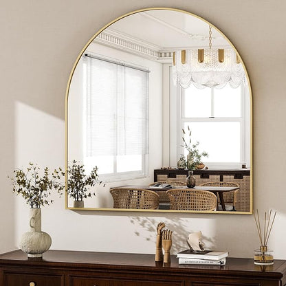 HARRITPURE 26"x28" Arched Bathroom Mirror Wall Mounted Gold Arch Mirror | Vanity Aluminum Alloy Frame Arch Wall Mirror for Living Room, Bedroom, Entryway