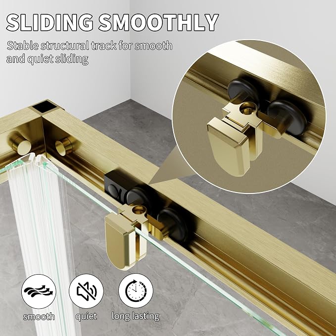 36x36x71-Inch Golden Shower Enclosure, 1/4"(6mm) SGCC Clear Tempered Glass | SGCC-certified, Double Sliding Corner Shower Door, Stainless Steel Handle&Tracks, Easy to Assemble, Base No Included