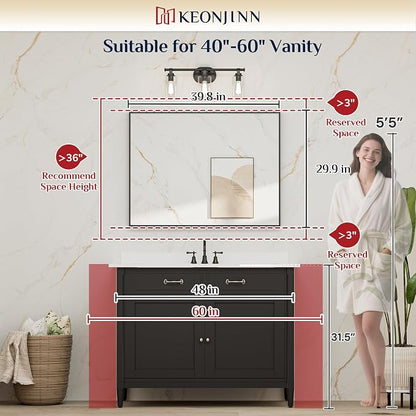 Keonjinn 40x30 Inch Brushed Nickel Bathroom Mirror for Over Sink, Rectangle | HD Tempered Glass, Vanity Mirror, Brushed Framed, Square Corner, Modern Farmhouse, Wall Mounted Mirrors, Aluminum Alloy