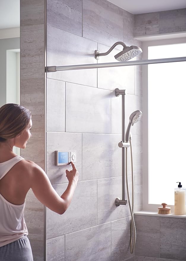 Moen Brushed Nickel Eco-Performance 4-Spray Pattern Handheld Showerhead with 69 Long Hose and 30-Inch Slide Bar, 3669EPBN