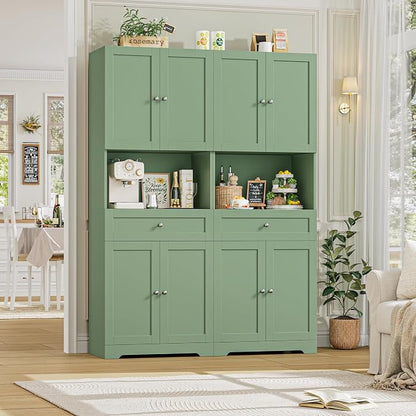 HIFIT Tall Bathroom Storage Cabinet with Drawer, Modern Linen Cabinet,Green | 67"H Tall Storage Cabinet with Doors & Shelves, Freestanding Kitchen Pantry for Bathroom, Dining Room, Laundry, Narrow Corner