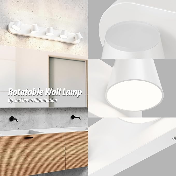 URSOLA 5 Light Bathroom Vanity Light LED White Wall Light Fixtures Up and Down Rotatable Dimmable 34 inch Bathroom Lighting
