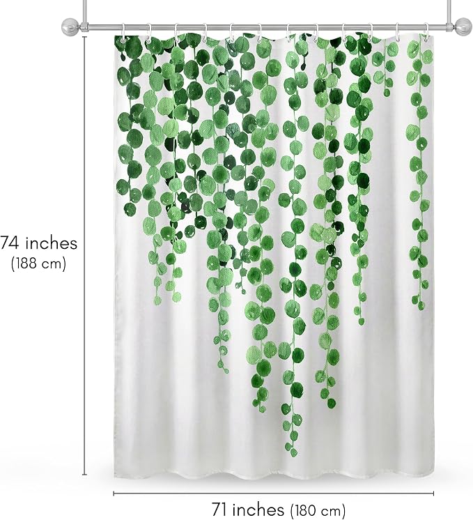 Americanflat 71x74 Botanical Shower Curtain - Water-Resistant Long Shower Curtain with Durable Metal Grommets and 12 Hooks - 100% Polyester - White and Green Bathroom Curtains