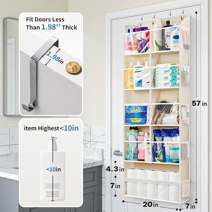 JARLINK Over the Door Organizer, Extra Large Storage for Bedroom, Beige | Anti-Tilt 100 lb Load Capacity, Hanging Door Organizer with 5 10 Mesh Pockets, Behind Door Storage for Bathroom, Nursery