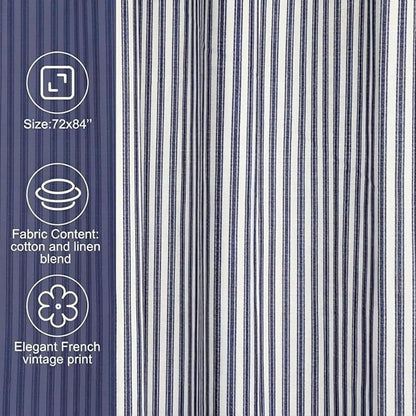 Stripe Cotton Toile Shower Curtain Ticking Stripes Woven Print Curtain Bathroom Decor for Traditional and Contemporary Style Kitchen Bath Home(Navy Blue and White,72 x 84 Inches,Stripe)