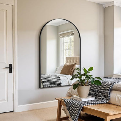 FICTOR Bathroom Vanity Mirror for Wall,55”x35” Large Arched Bathroom Mirror, Metal Framed with HD Shatter-Proof Glass for Entryway, Living Room,Bedroom, Wall Mounted or Leaned Against(Black)