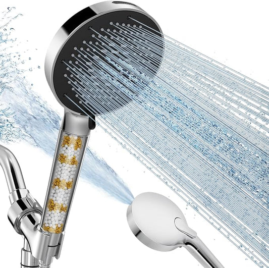 SR SUN RISE NSF Certified Filtered Shower Head with Handheld for Hard Water to Remove Chlorine High Pressure 9-Spray Setting (with Power Wash) Anti-Clog Nozzles (1 Filter, Chrome Silver)